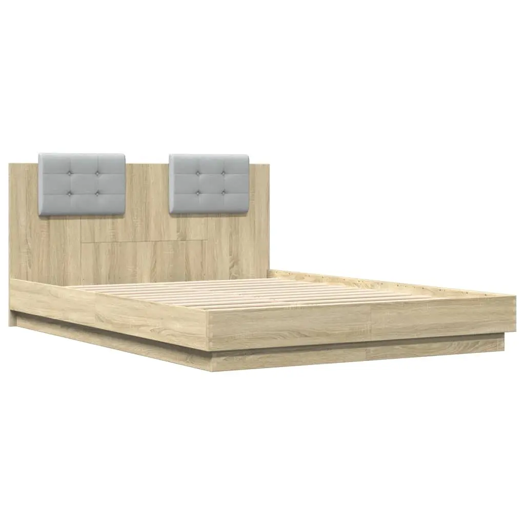 Bed Frame with Headboard Slatted Base Brown Engineered Wood 150x200cm Bedroom