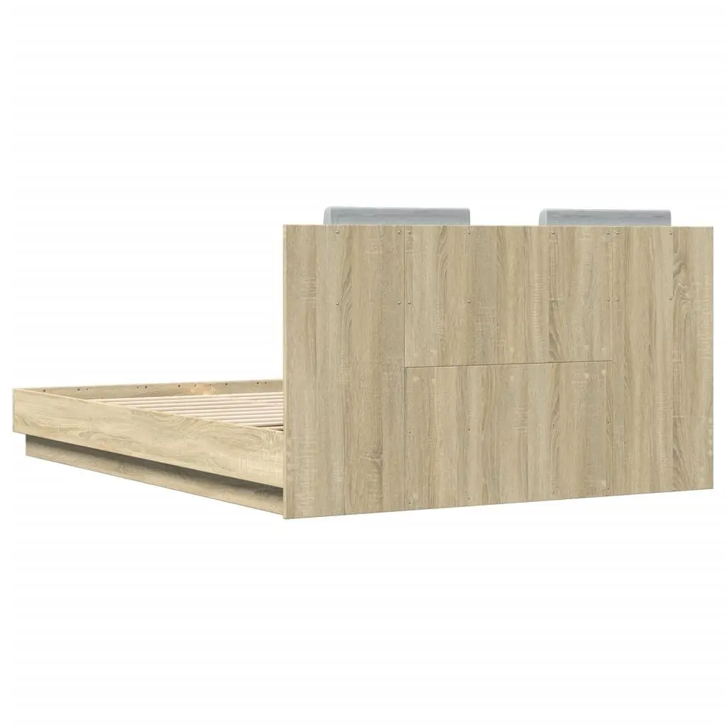 Bed Frame with Headboard Slatted Base Brown Engineered Wood 150x200cm Bedroom