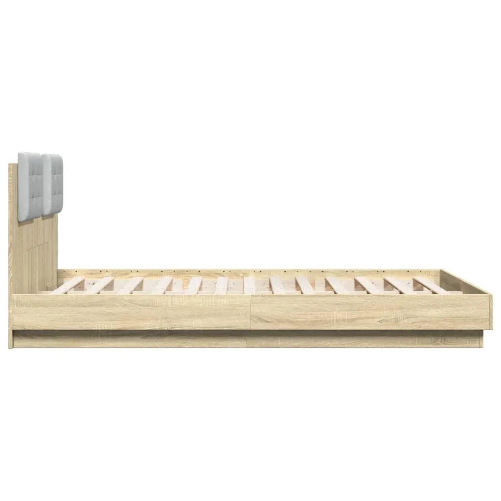 Bed Frame with Headboard Slatted Base Brown Engineered Wood 150x200cm Bedroom