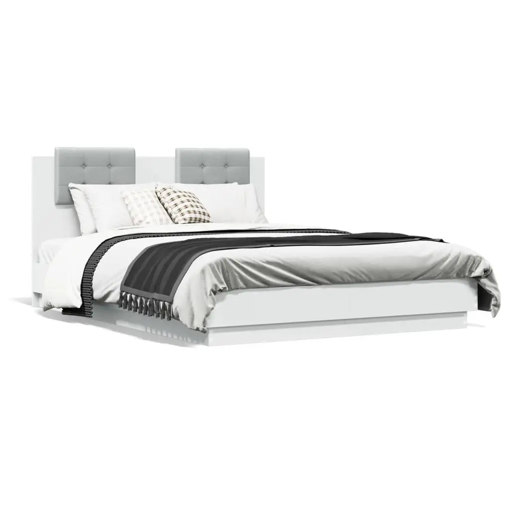 Bed Frame White with Headboard 135x190 cm Engineered Wood Slatted Base