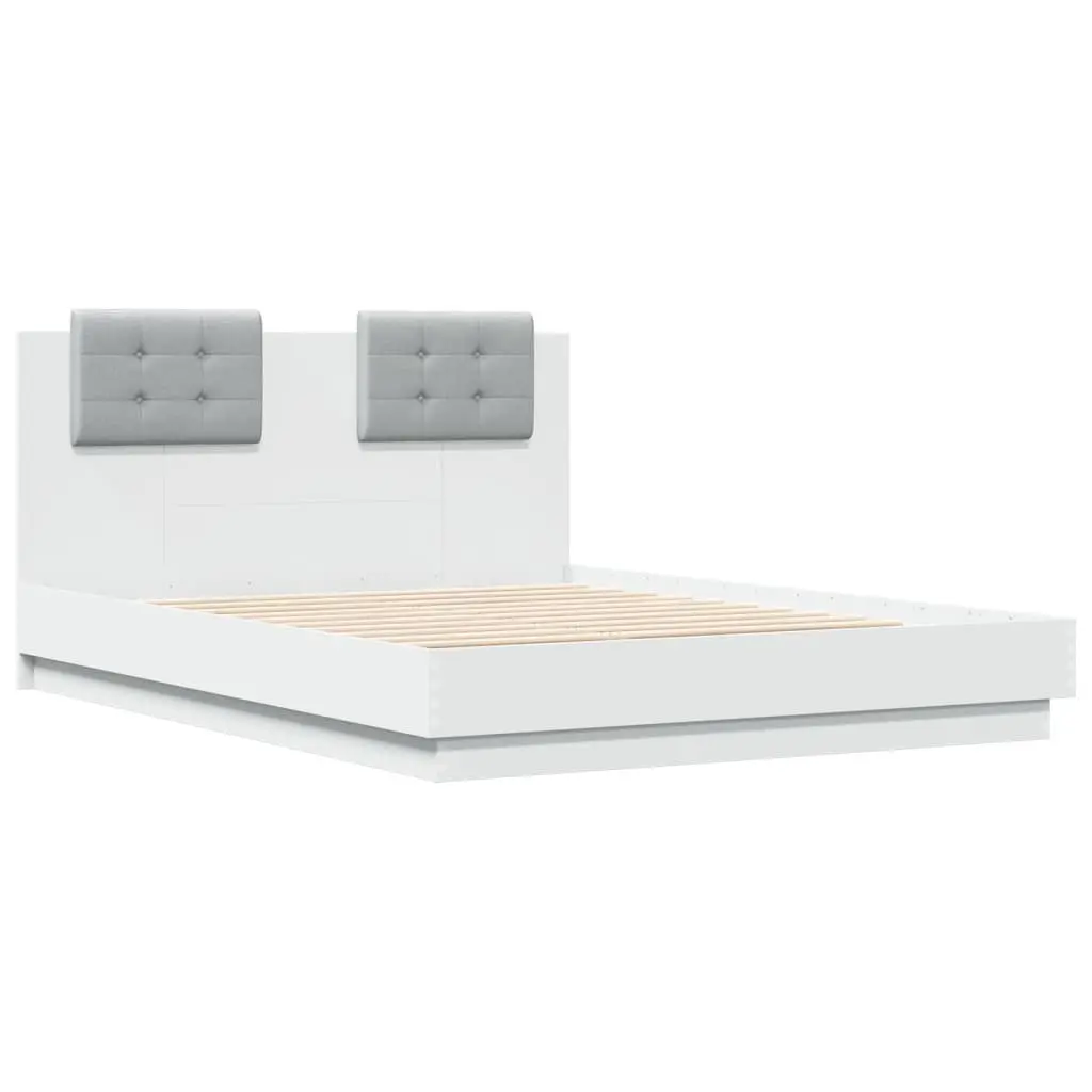 Bed Frame White with Headboard 135x190 cm Engineered Wood Slatted Base