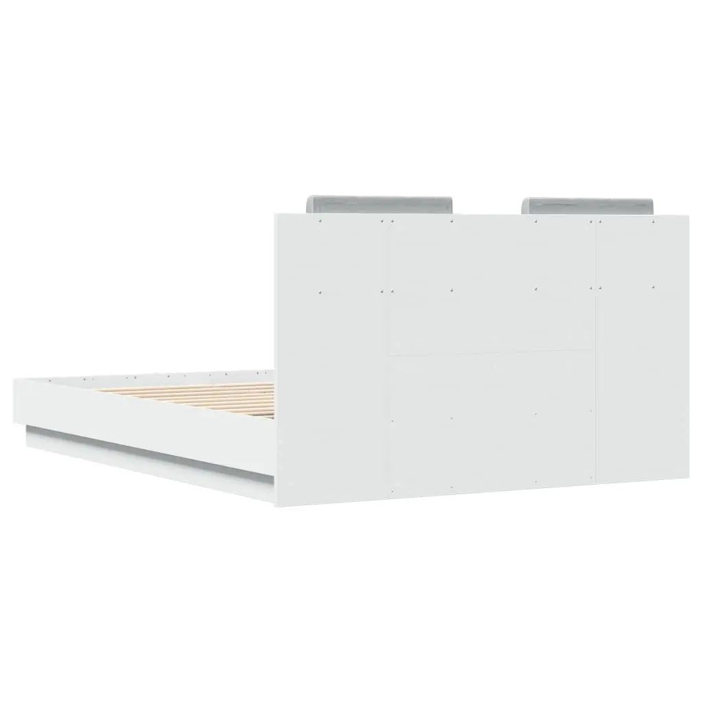 Bed Frame White with Headboard 135x190 cm Engineered Wood Slatted Base