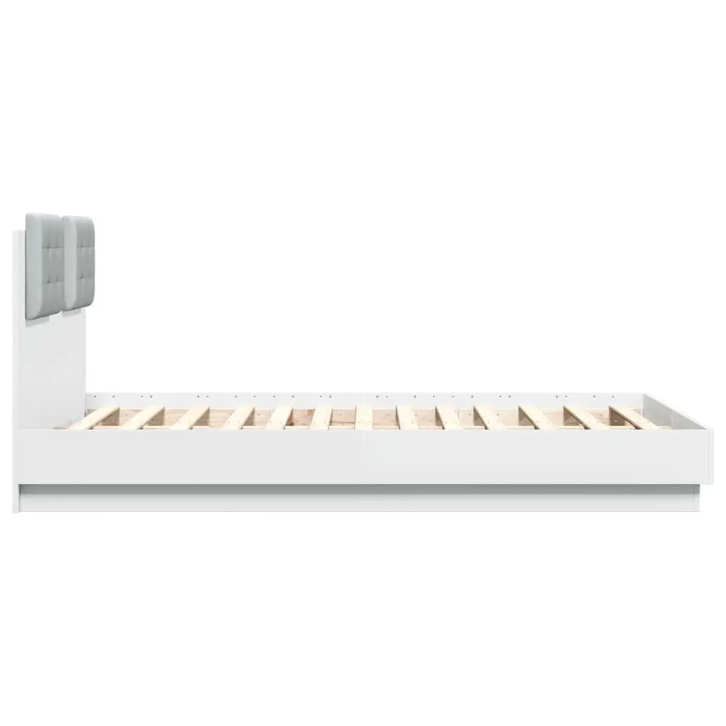 Bed Frame White with Headboard 135x190 cm Engineered Wood Slatted Base