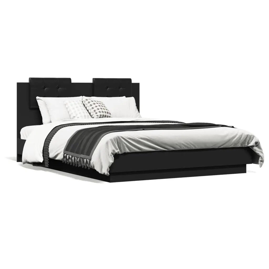 Black Bed Frame with Headboard for Comfort