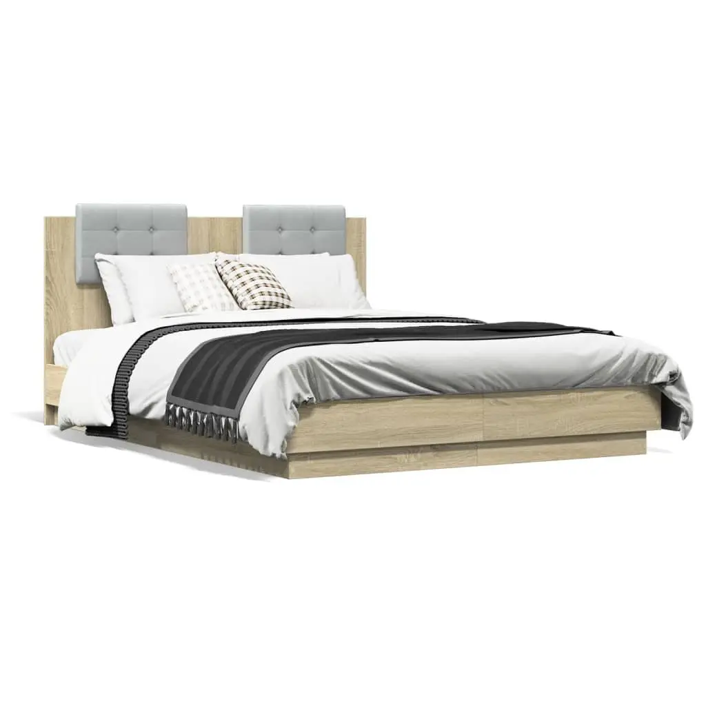 Bed Frame Headboard Sonoma Oak 135x190 cm Bedroom Furniture Slatted Base