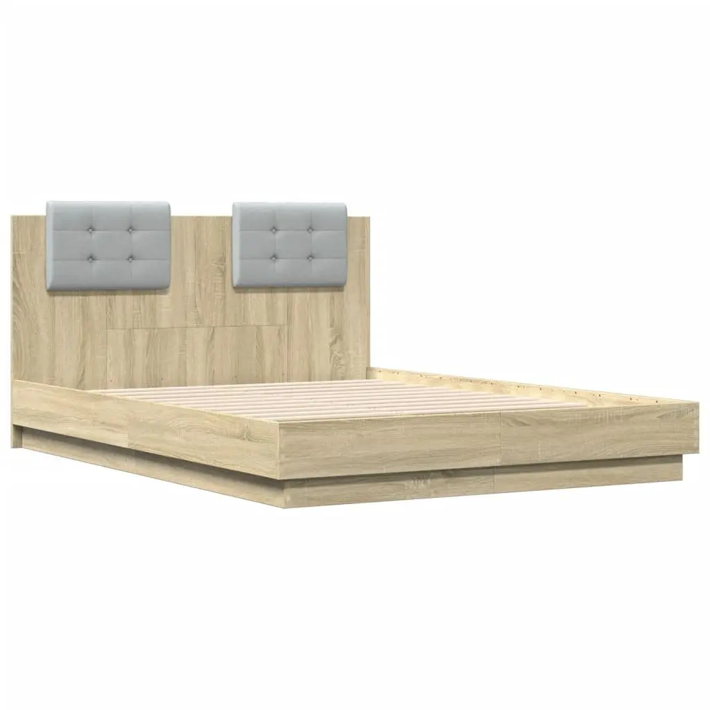 Bed Frame Headboard Sonoma Oak 135x190 cm Bedroom Furniture Slatted Base