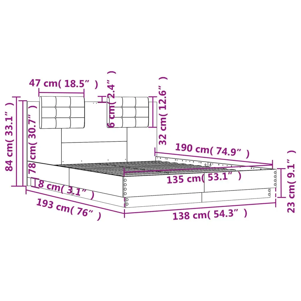 Bed Frame Headboard Sonoma Oak 135x190 cm Bedroom Furniture Slatted Base