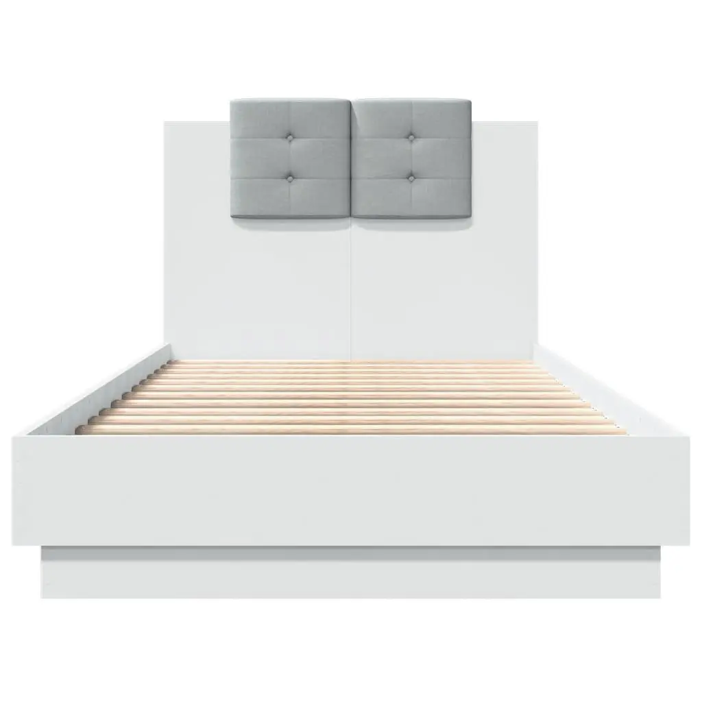 White Bed Frame 90x190 cm with Headboard Engineered Wood Slatted Base