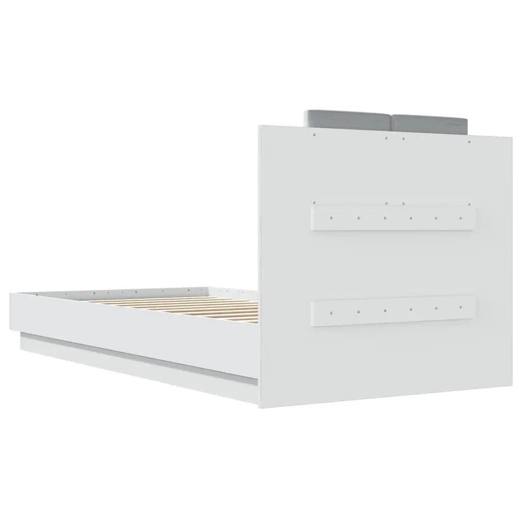 White Bed Frame 90x190 cm with Headboard Engineered Wood Slatted Base