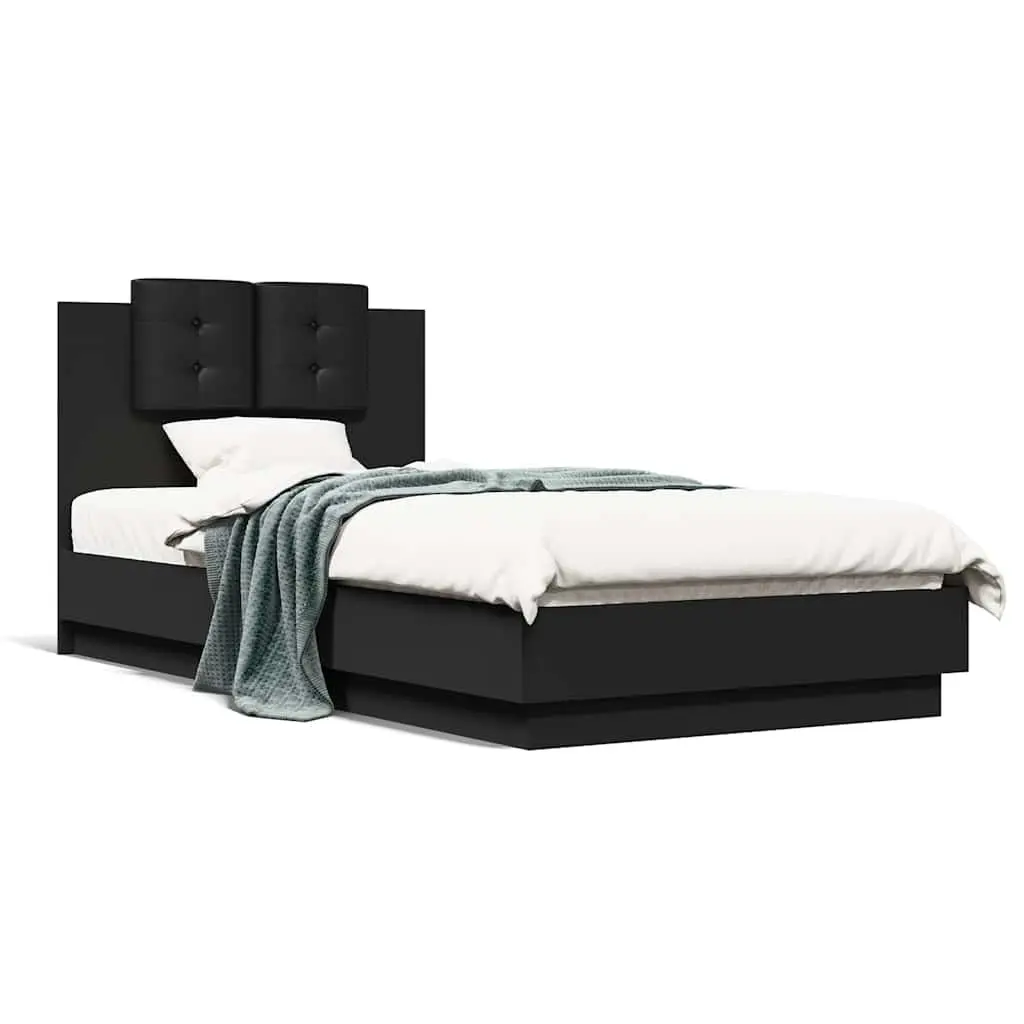 Bed Frame with Headboard Black 90x190 cm Slatted Base Engineered Wood