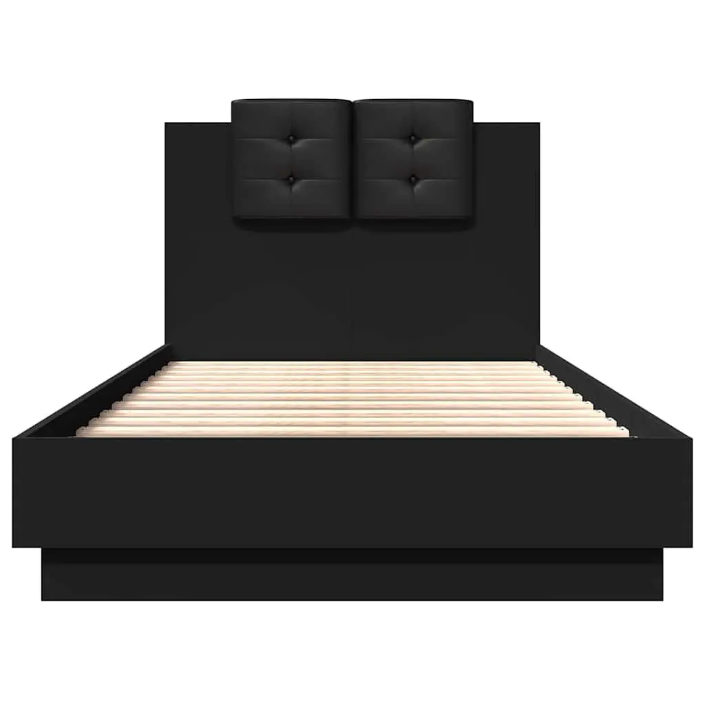 Bed Frame with Headboard Black 90x190 cm Slatted Base Engineered Wood