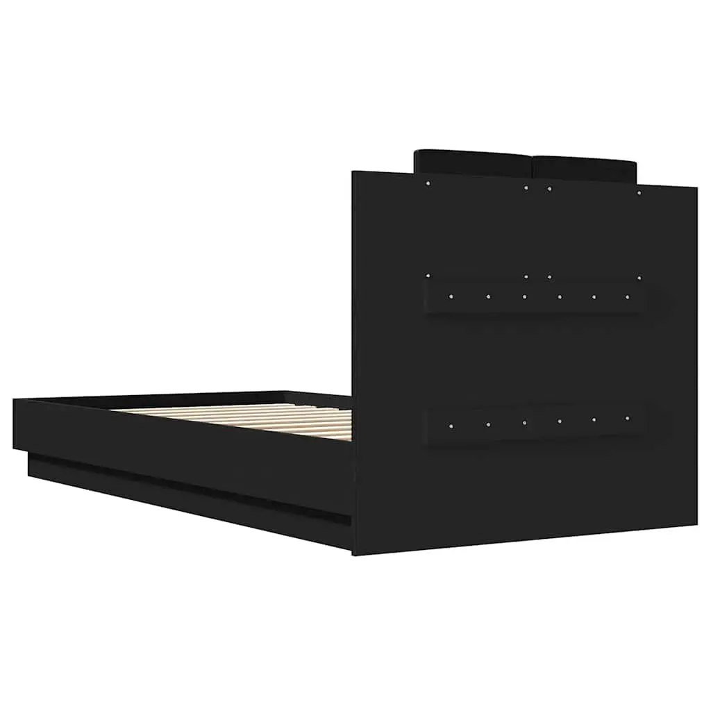 Bed Frame with Headboard Black 90x190 cm Slatted Base Engineered Wood
