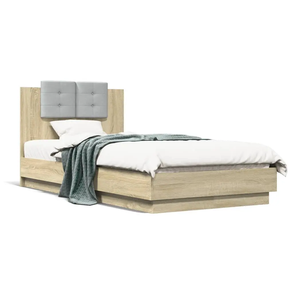 Bed Frame with Headboard Sonoma Oak 90x190 cm Engineered Wood Slatted Base