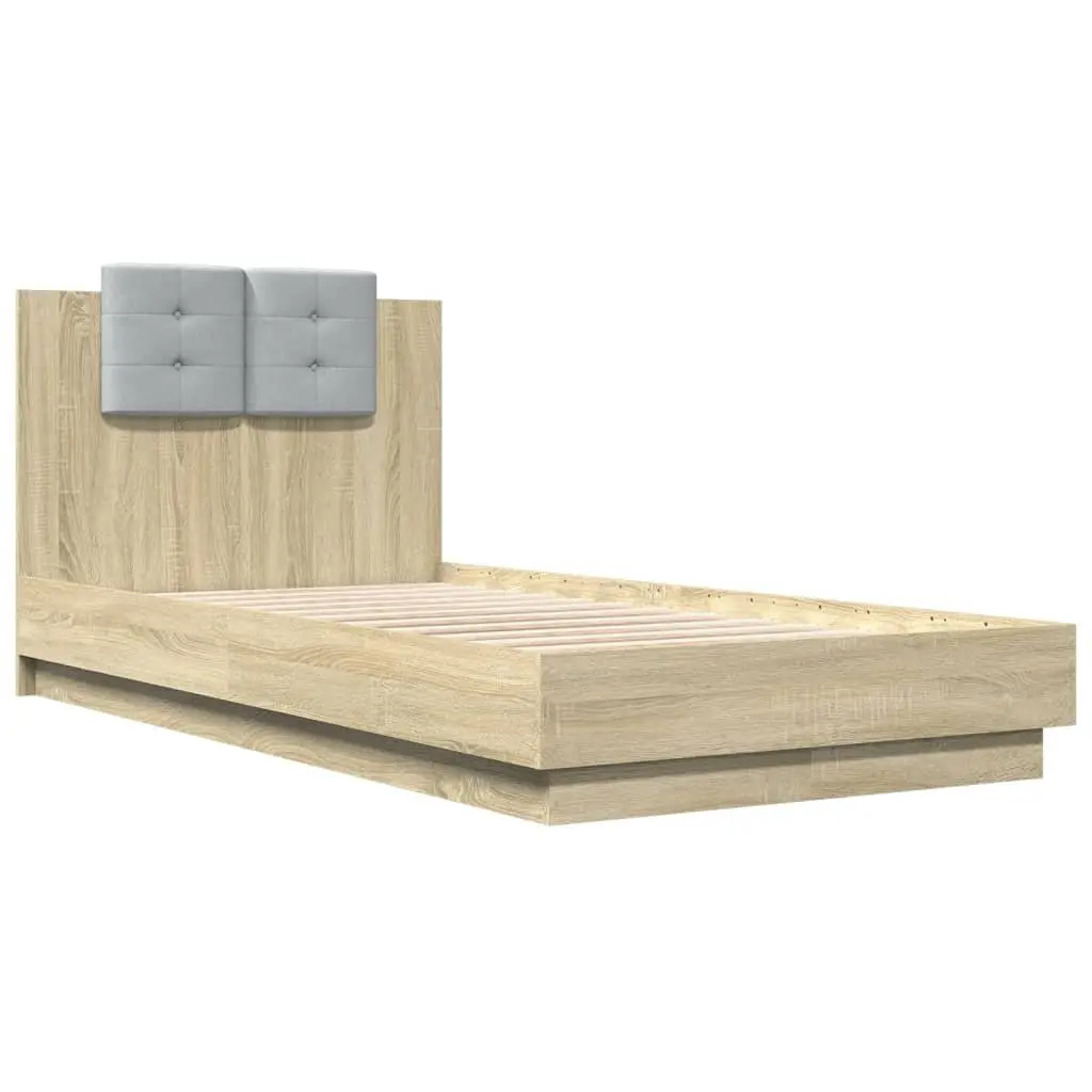 Bed Frame with Headboard Sonoma Oak 90x190 cm Engineered Wood Slatted Base