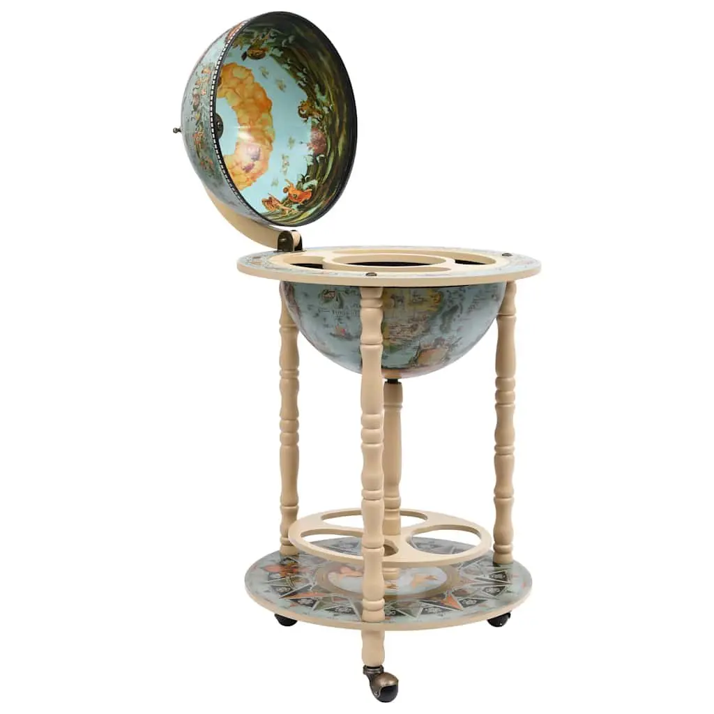 Globe Bar Wine Stand Mobile Storage Bottle Glass Holder Blue