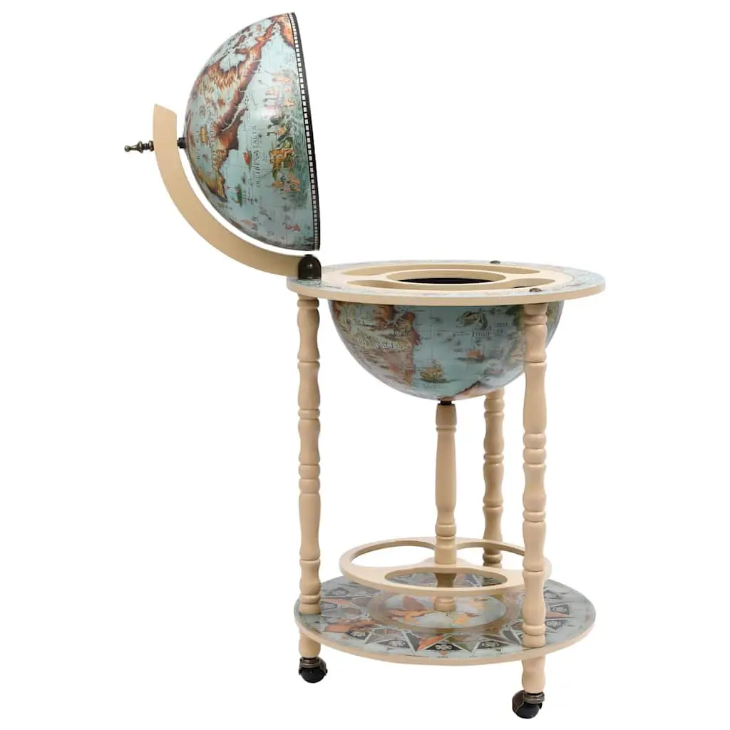 Globe Bar Wine Stand Mobile Storage Bottle Glass Holder Blue