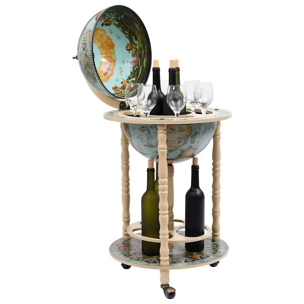 Globe Bar Wine Stand Mobile Storage Bottle Glass Holder Blue