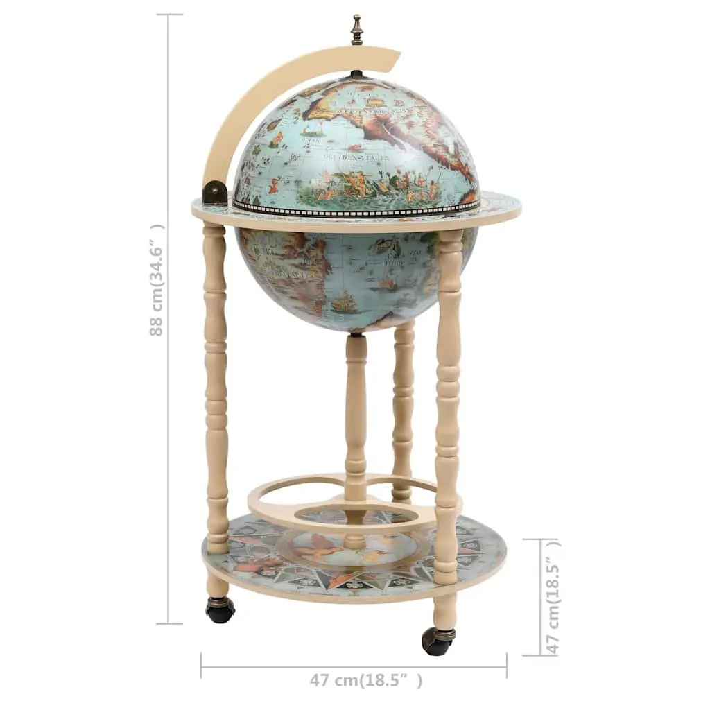 Globe Bar Wine Stand Mobile Storage Bottle Glass Holder Blue