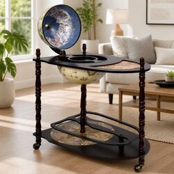 Globe Bar Cabinet with Table Stand Wheels Home Office Storage Decor Green