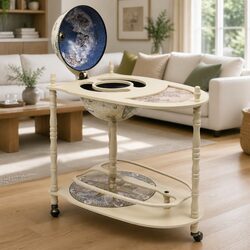 Freestanding Globe Bar Wine Cabinet with Table Base Wheels Green Storage