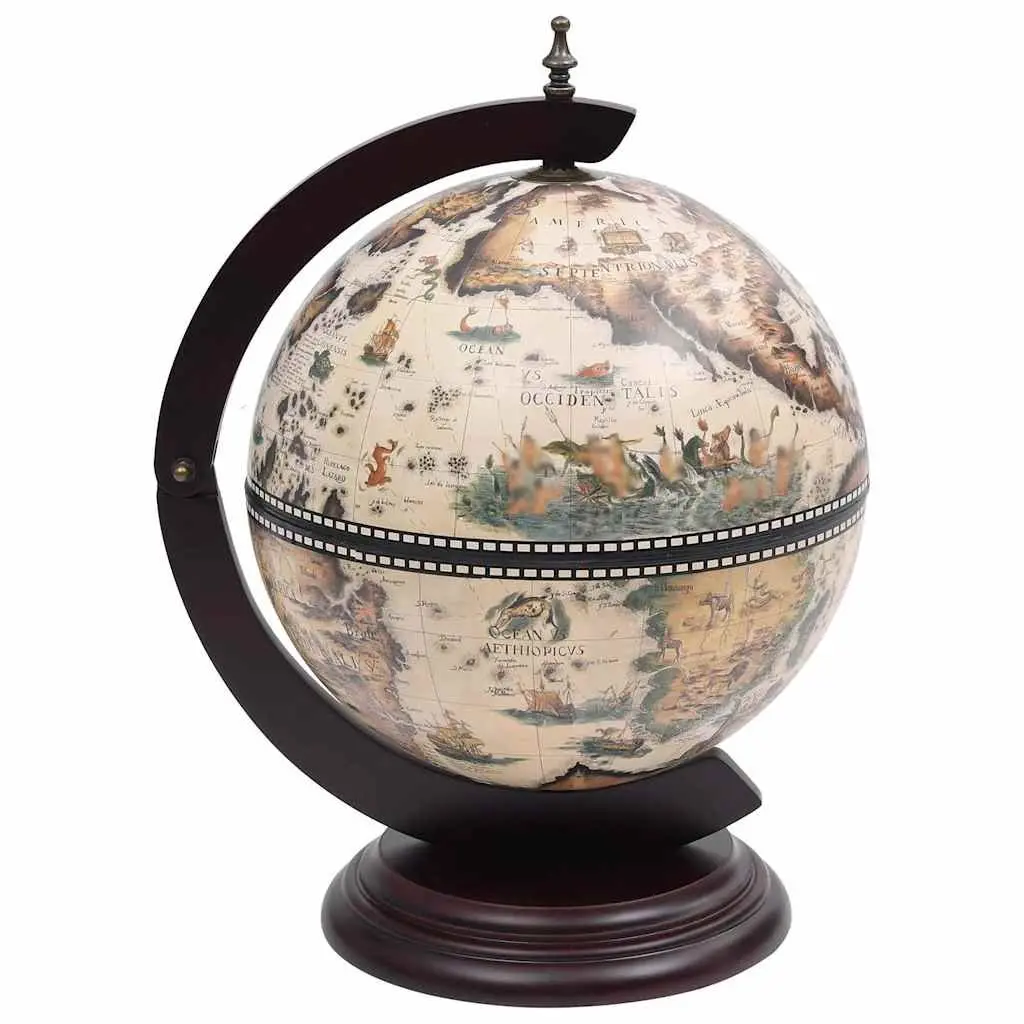 Tabletop Globe Bar Cabinet Rotating Storage Display White