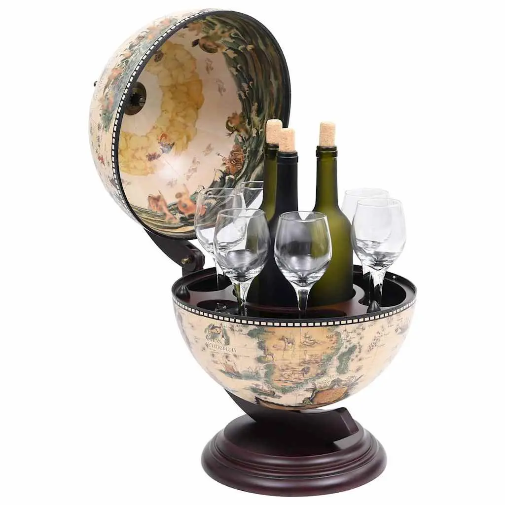 Tabletop Globe Bar Cabinet Rotating Storage Display White