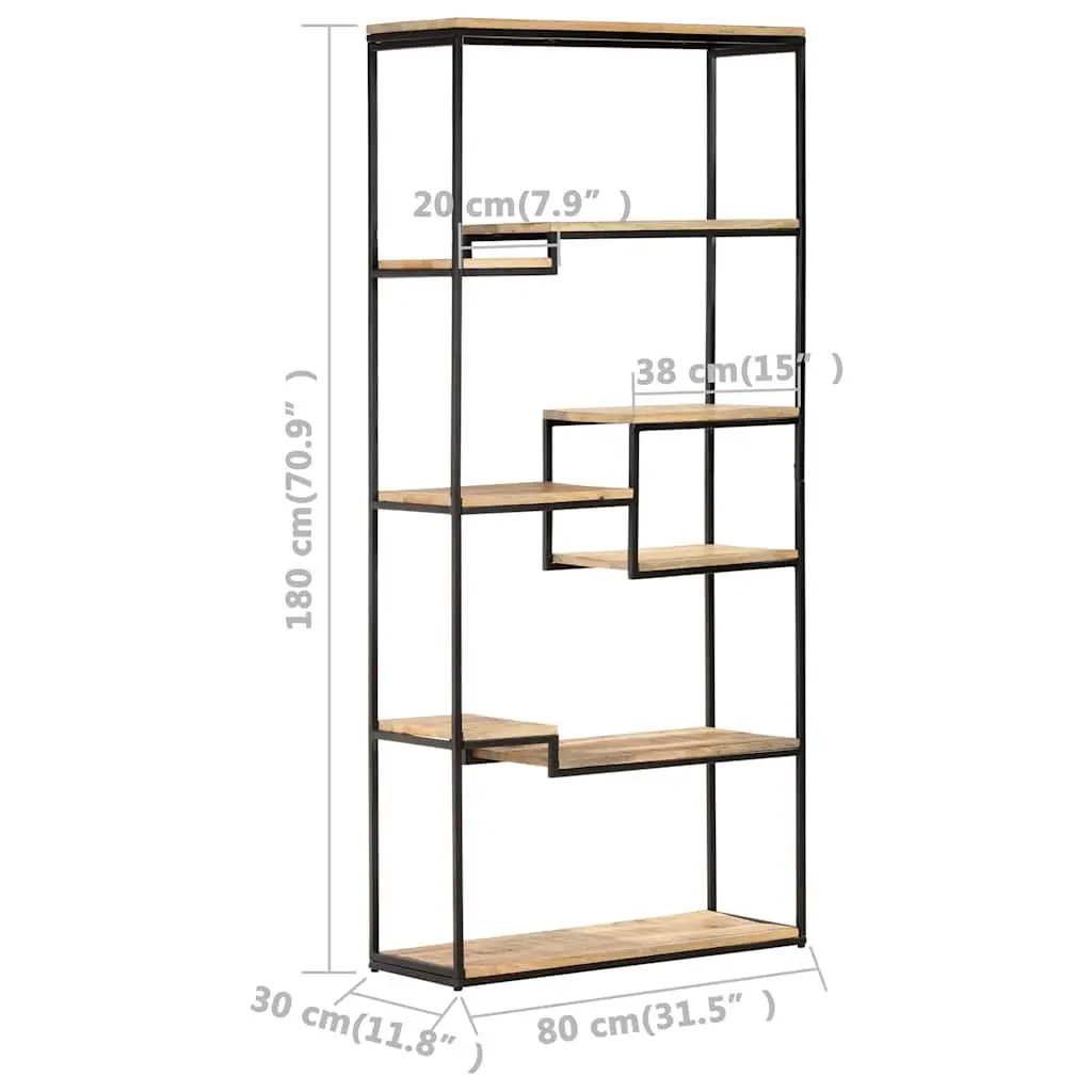 Bookcase Industrial Shelving Storage Unit 80x30x180 cm Brown Rough Mango Wood