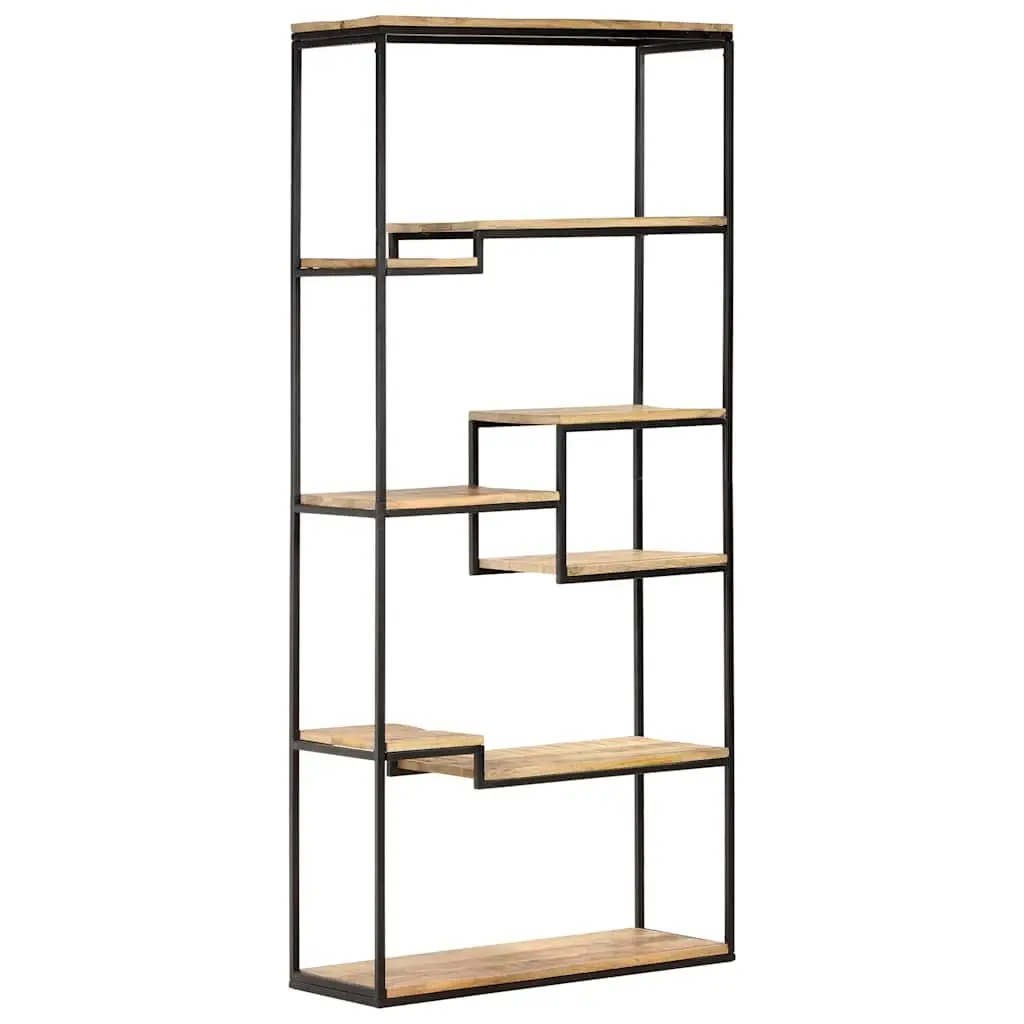 Bookcase Industrial Shelving Storage Unit 80x30x180 cm Brown Rough Mango Wood