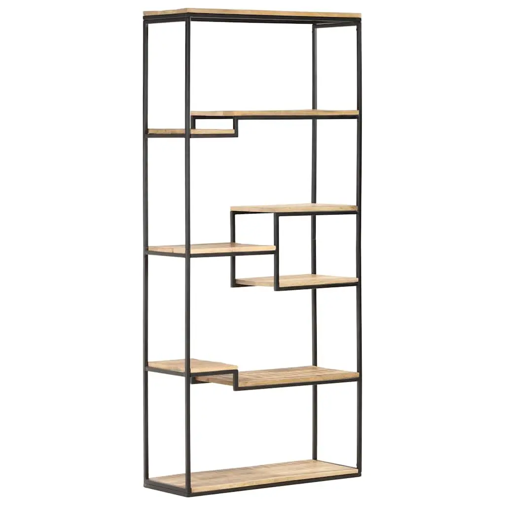 Bookcase Industrial Shelving Storage Unit 80x30x180 cm Brown Rough Mango Wood