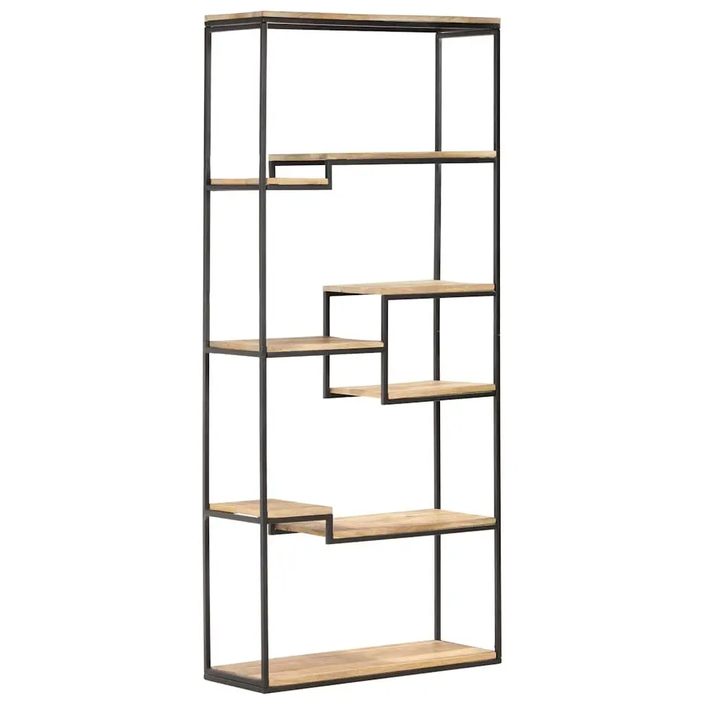 Bookcase Industrial Shelving Storage Unit 80x30x180 cm Brown Rough Mango Wood