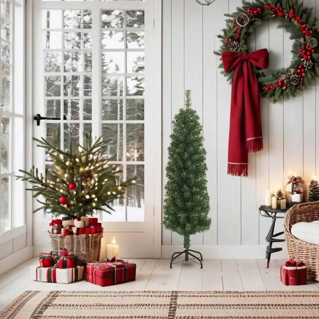 Artificial Christmas Tree Slim 150cm Green Indoor Outdoor Seasonal Decoration
