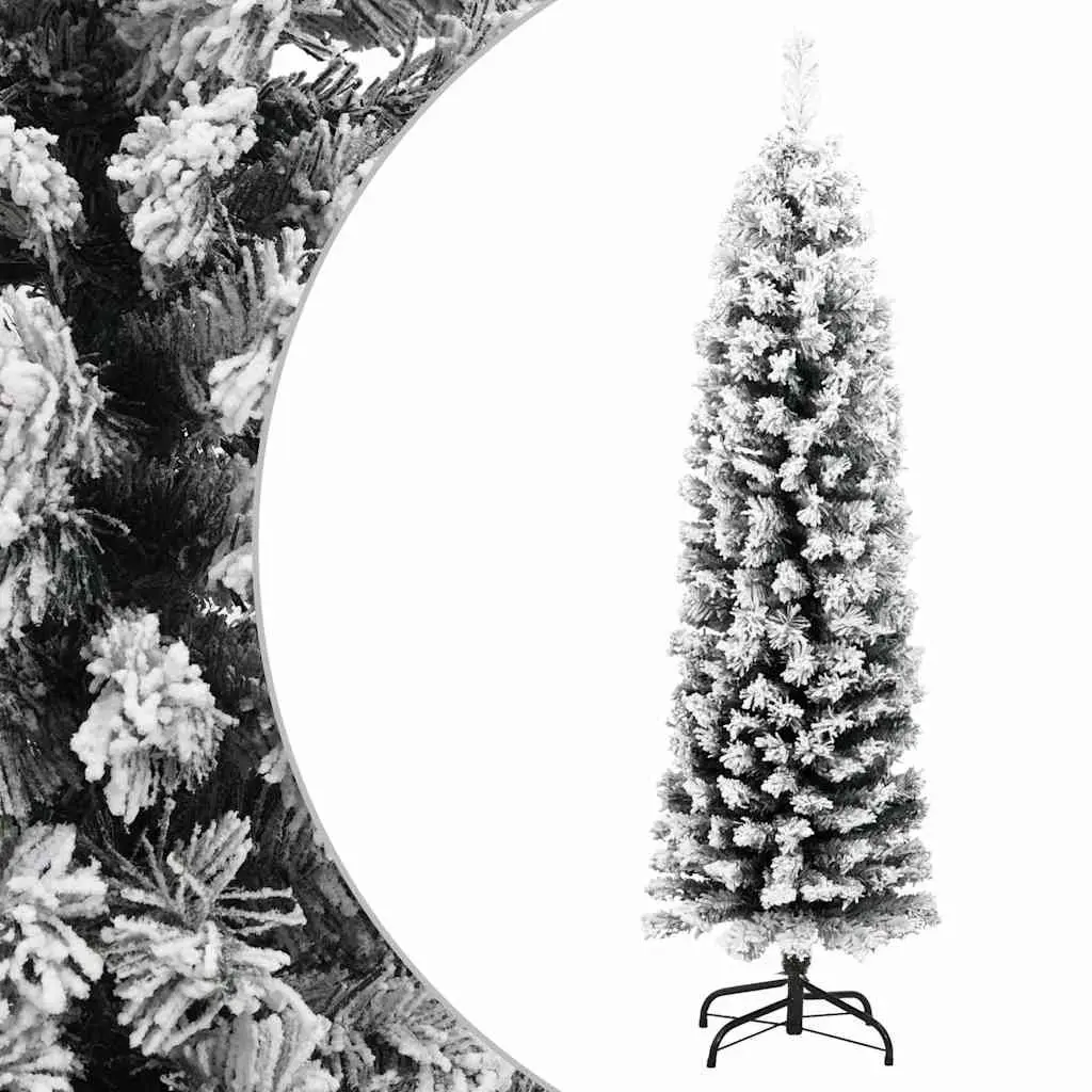 Slim Artificial Christmas Tree 150cm Green Flocked Snow Indoor Outdoor