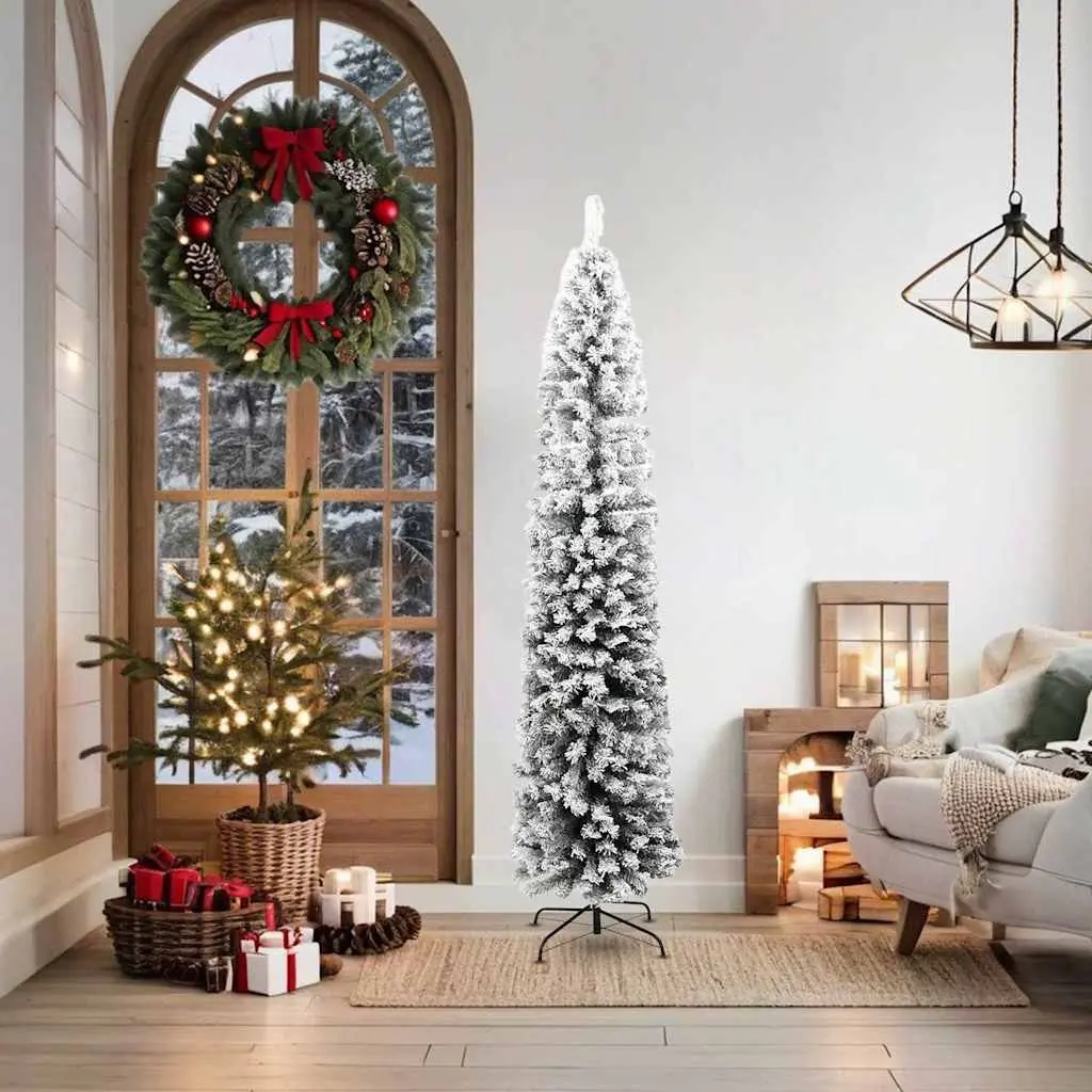 Slim Artificial Christmas Tree 180cm Flocked Snow Green Indoor Outdoor