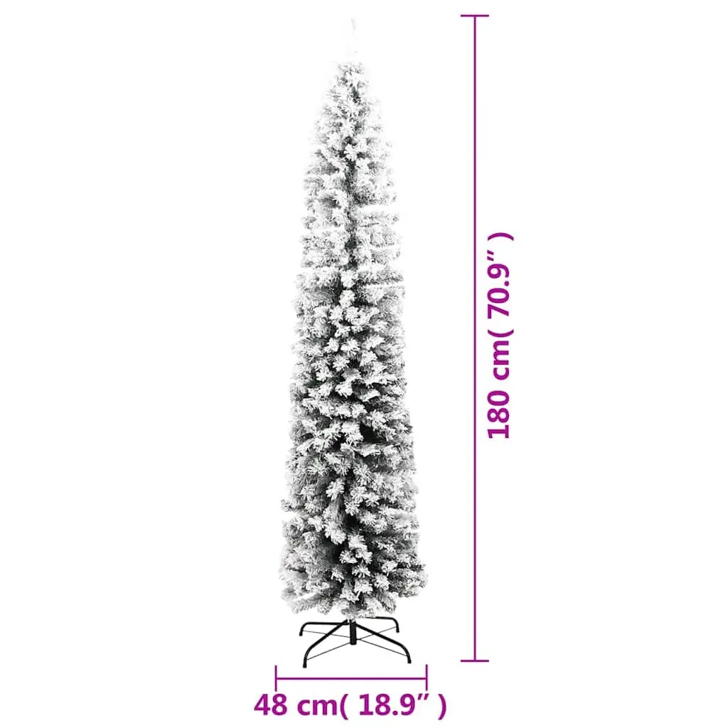 Slim Artificial Christmas Tree 180cm Flocked Snow Green Indoor Outdoor