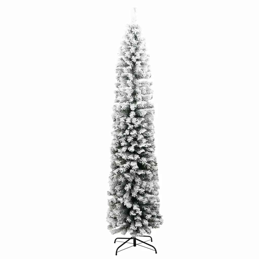 Slim Artificial Christmas Tree 210cm Flocked Snow Green Indoor Outdoor