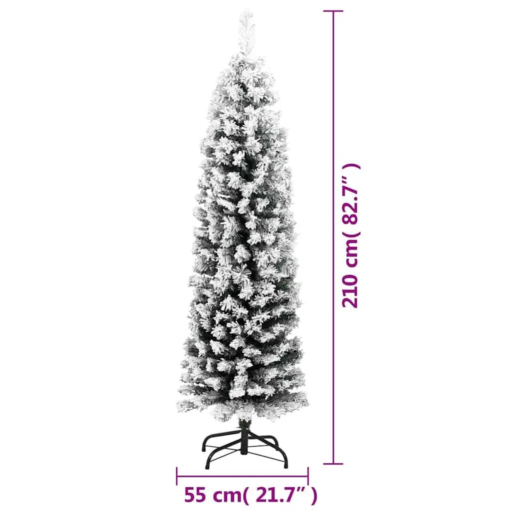 Slim Artificial Christmas Tree 210cm Flocked Snow Green Indoor Outdoor