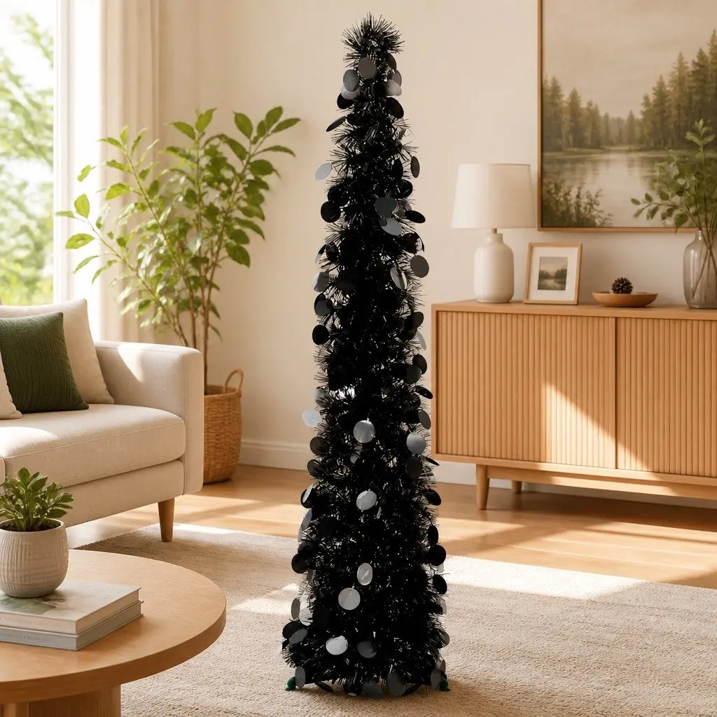Pop-up Artificial Christmas Tree Black 120cm Lightweight Collapsible Holiday Decoration