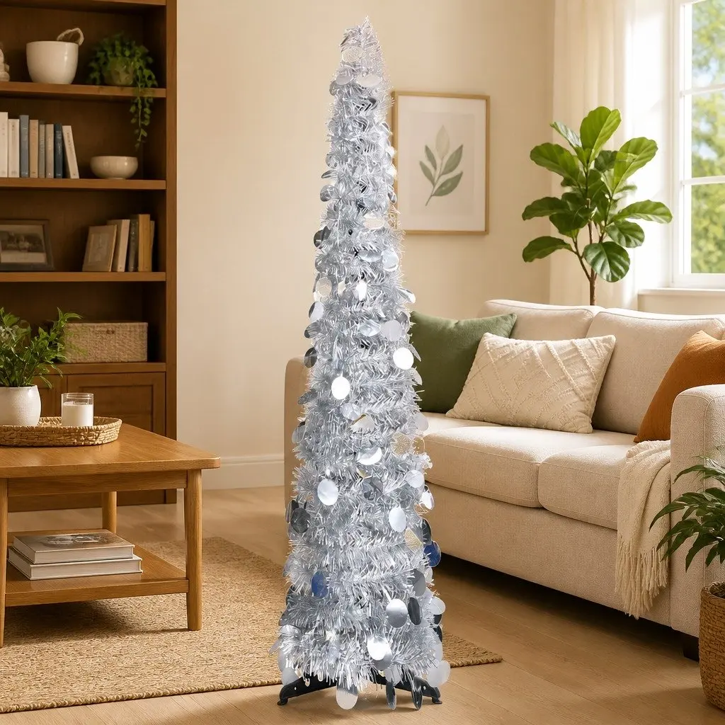 Artificial Christmas Tree Pop-Up 120cm Silver Lightweight Collapsible