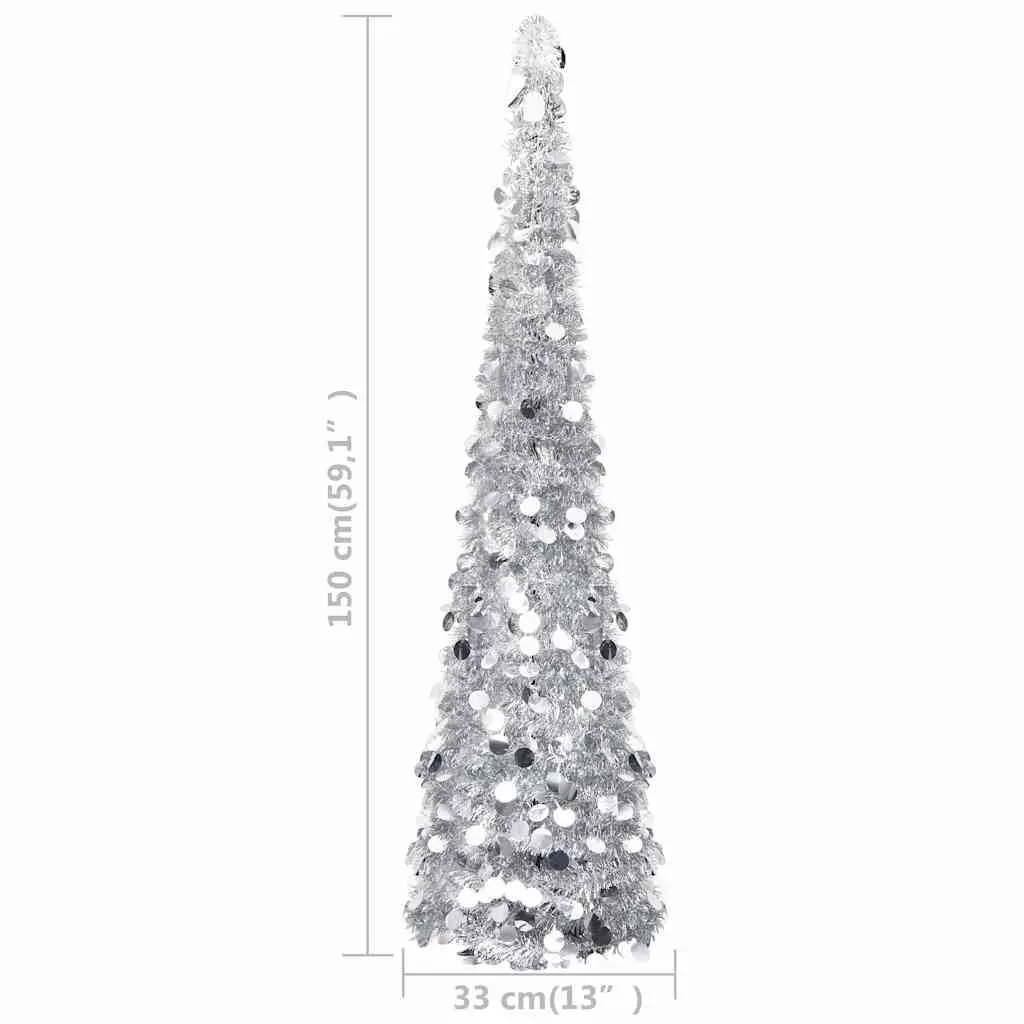 Pop-up Artificial Christmas Tree 150cm Silver Indoor Outdoor Holiday Decoration