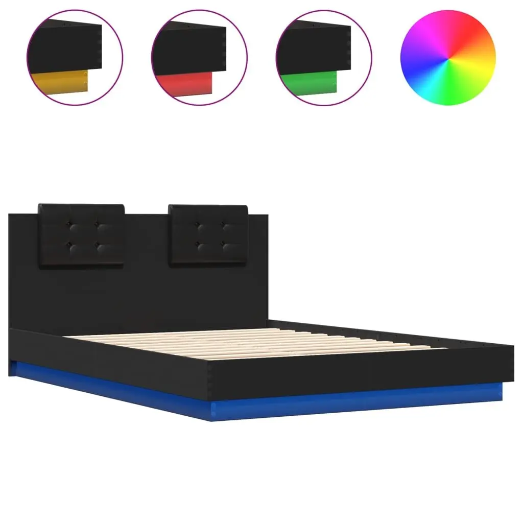 Black Bed Frame with RGB LED Lights Headboard 150x200 cm Bedroom Furniture