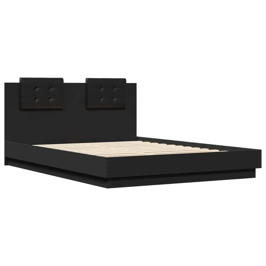 Black Bed Frame with RGB LED Lights Headboard 150x200 cm Bedroom Furniture