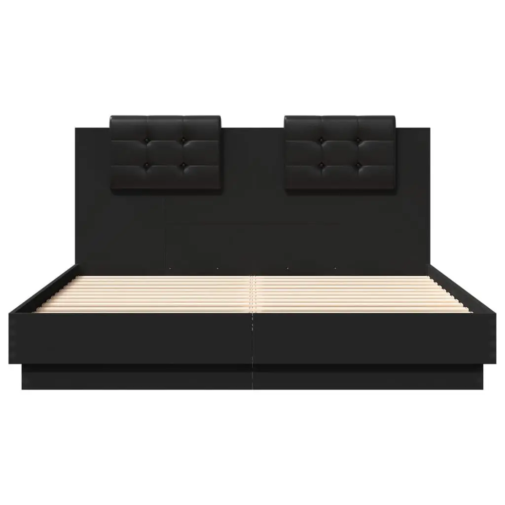 Black Bed Frame with RGB LED Lights Headboard 150x200 cm Bedroom Furniture