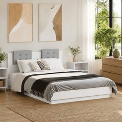 Versatile Bed Frame with RGB Lights and Solid Headboard 135x190 cm