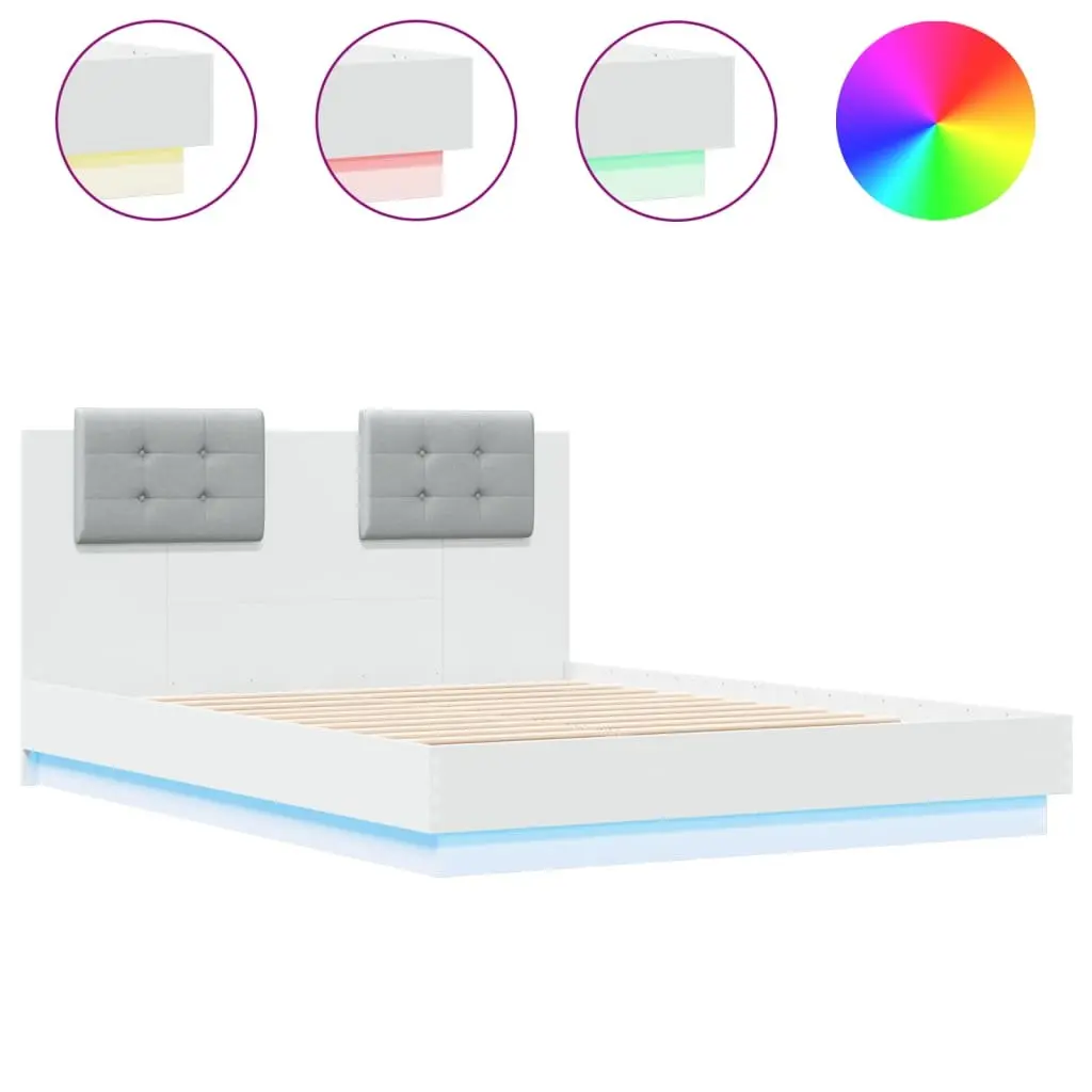 Bed Frame with RGB Lights and Solid Headboard 135x190 cm