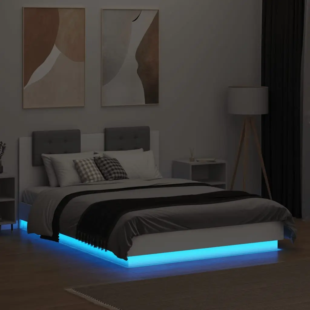 Bed Frame with RGB Lights and Solid Headboard 135x190 cm