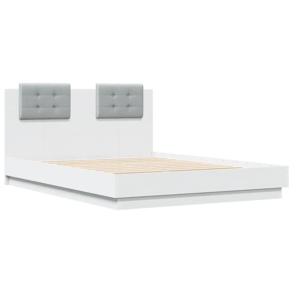 Bed Frame with RGB Lights and Solid Headboard 135x190 cm