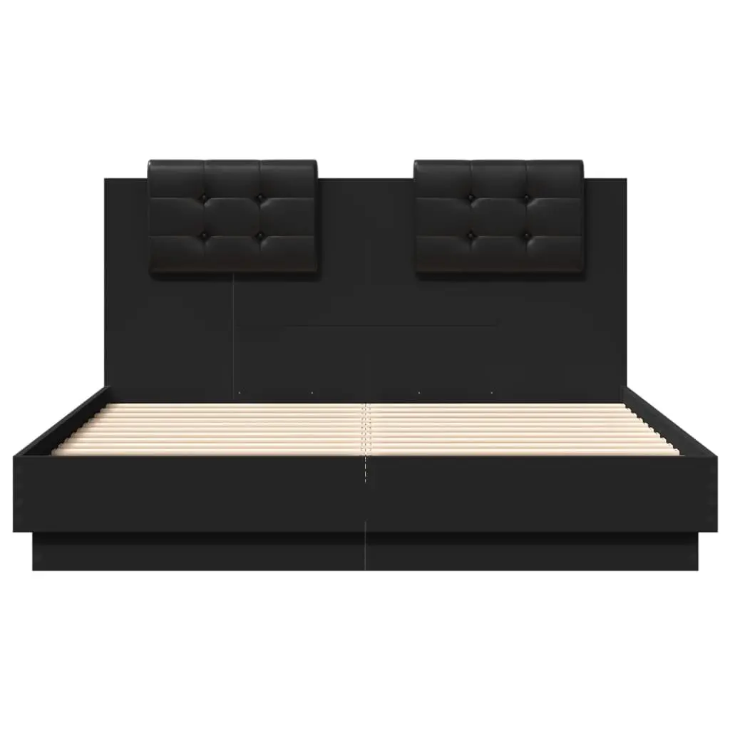 Bed Frame RGB LED Lights Headboard 135x190cm Black Engineered Wood