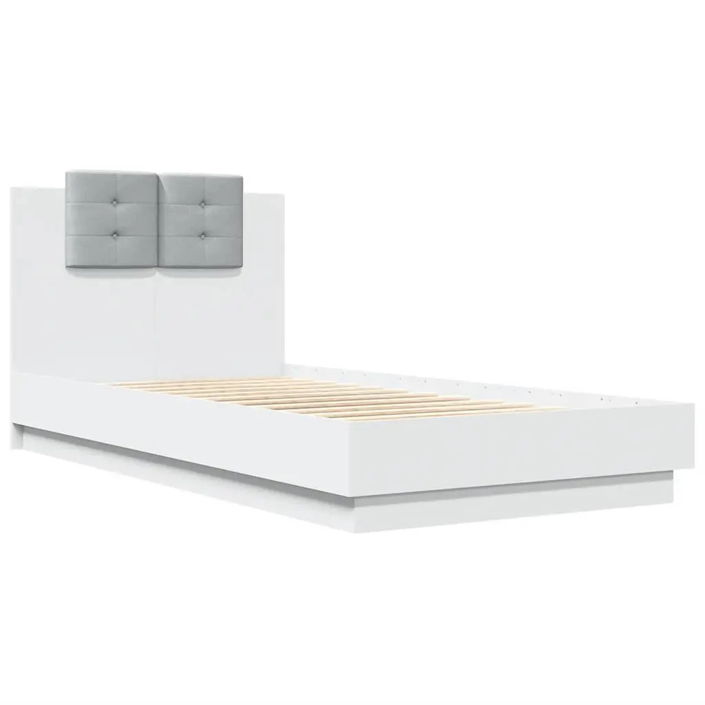 Bed Frame RGB LED Lights Headboard 90x190 cm White Slatted Base
