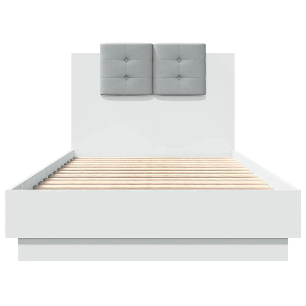 Bed Frame RGB LED Lights Headboard 90x190 cm White Slatted Base
