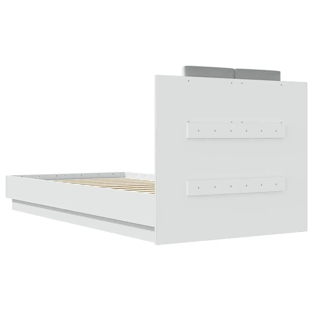 Bed Frame RGB LED Lights Headboard 90x190 cm White Slatted Base